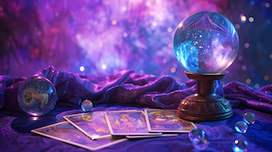 magisk kristallkula och tarotkort